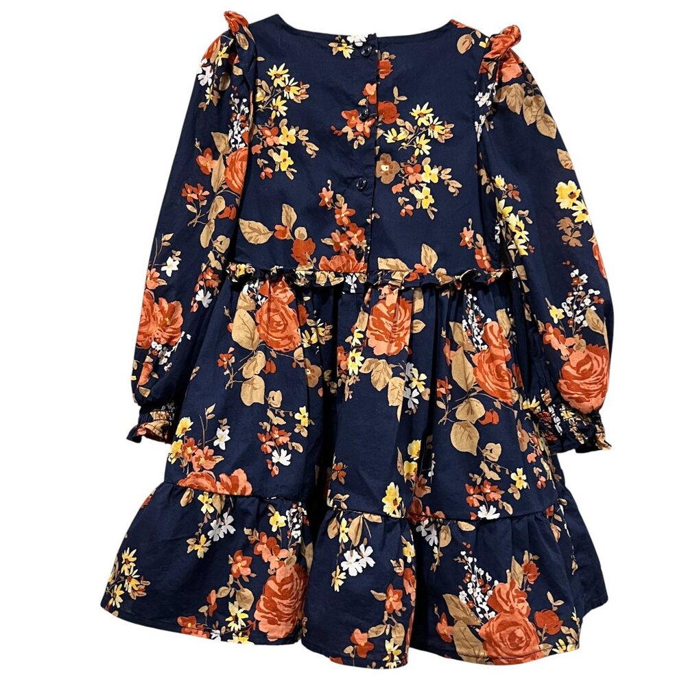 Janie and Jack Smocked Floral Ruffle Dress, Navy, 4 - Picture 8 of 8
